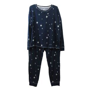 Sonoma Womens XXL Blue White Star Design 2-Piece Set Pajamas Ribbed Cuffs NWOT